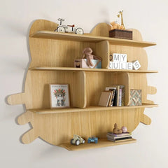 Cat Shape Backlit Wood Wall Shelf / Book Shelf / Night Light, Oak Finish - All India Decor