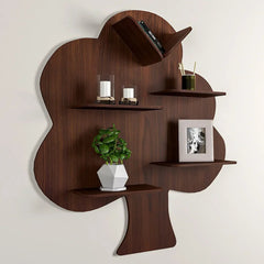 Tree Wood Wall Shelf / Book Shelf, Walnut Finish - All India Decor