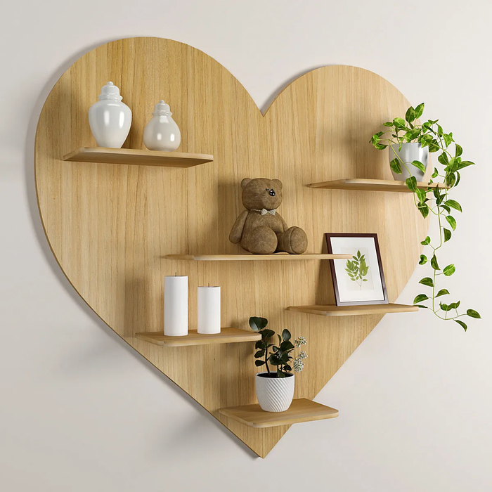 Heart Backlit Wood Wall Shelf / Book Shelf / Night Light, Light Oak Finish