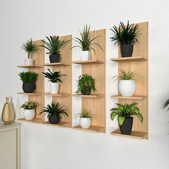 Classic Vertical Oak Finish Planter Wall Shelves Set Of 4 - All India Decor