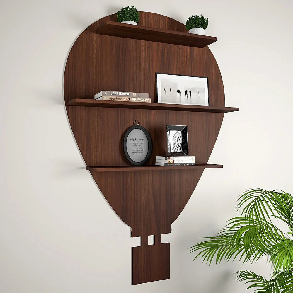 Hot Air Balloon Backlit Wood Wall Shelf / Book Shelf / Night Light, Walnut Finish - All India Decor