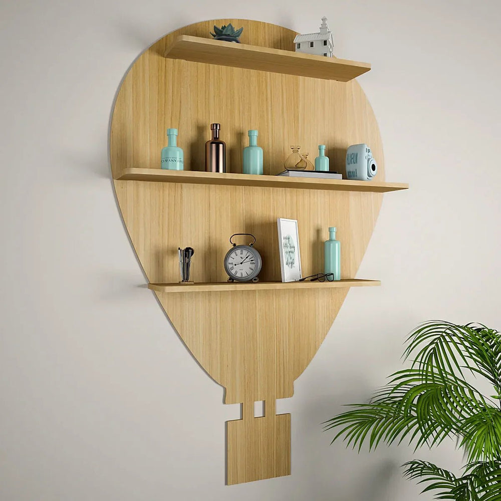Hot Air Balloon Backlit Wood Wall Shelf / Book Shelf / Night Light, Light Oak Finish - All India Decor