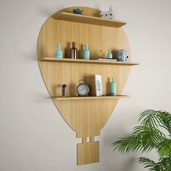 Hot Air Balloon Backlit Wood Wall Shelf / Book Shelf / Night Light, Light Oak Finish - All India Decor
