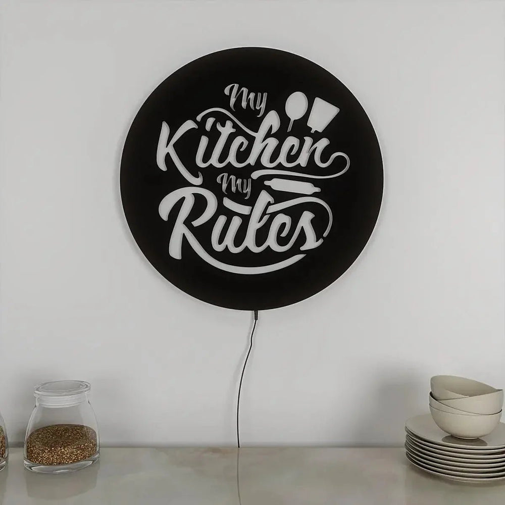 High - Quality 'My Kitchen My Rules' Backlit Wall Decor for Kitchen Decor - All India Decor