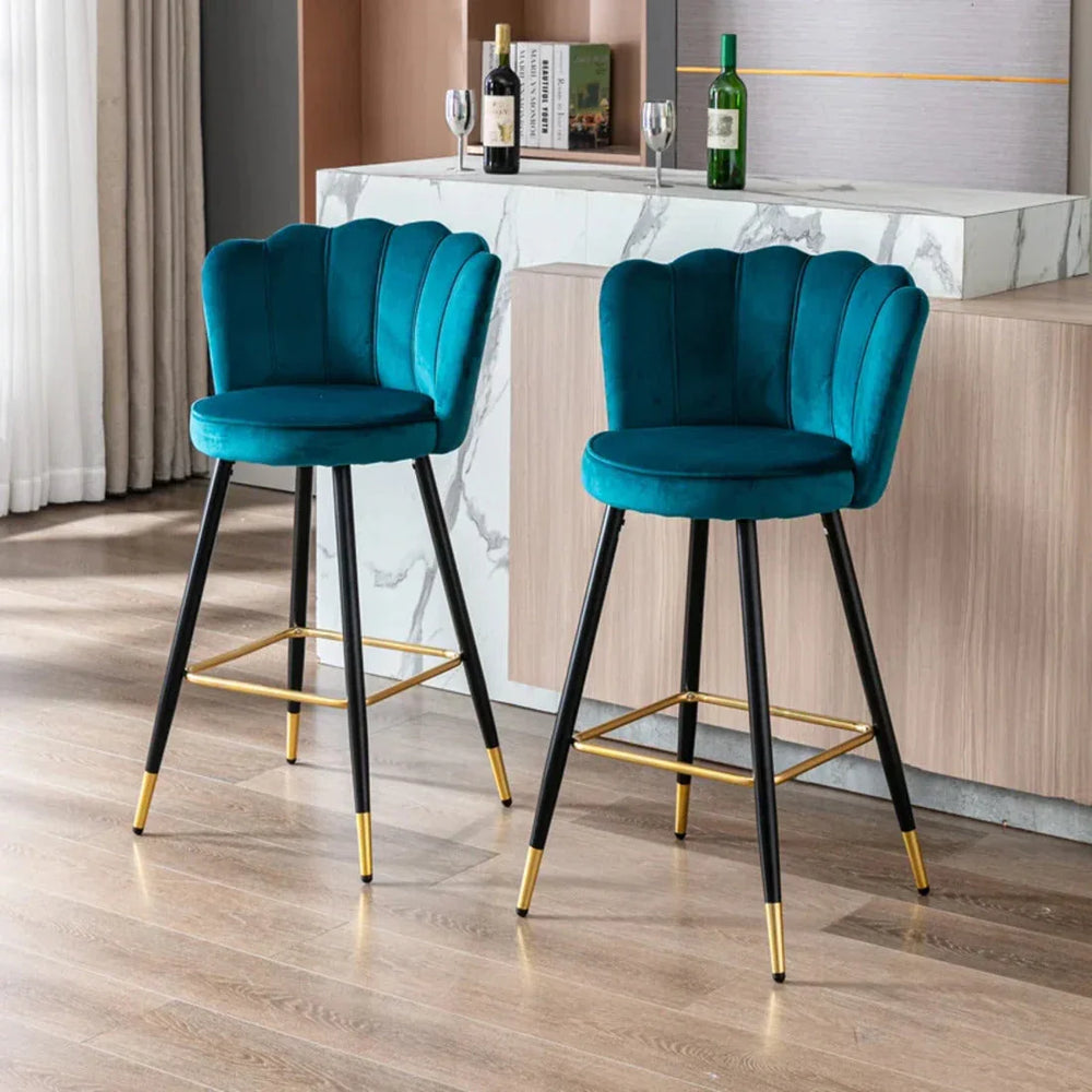 Teal Color Flower Counter Stool - All India Decor
