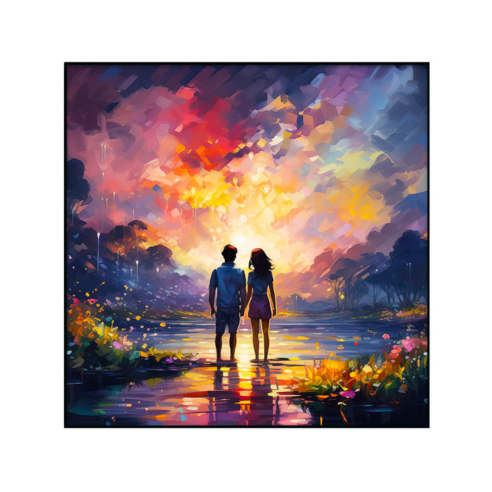 A Scene of Friends Embracing and Laughing Together Canvas Wall Paintings & Arts