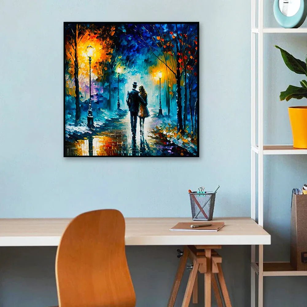 Abstract Texture Rainbow Trees with Walking Couple Love Canvas Wall Paintings & Arts - All India Decor