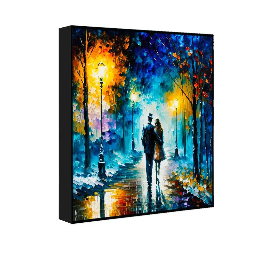 Abstract Texture Rainbow Trees with Walking Couple Love Canvas Wall Paintings & Arts - All India Decor