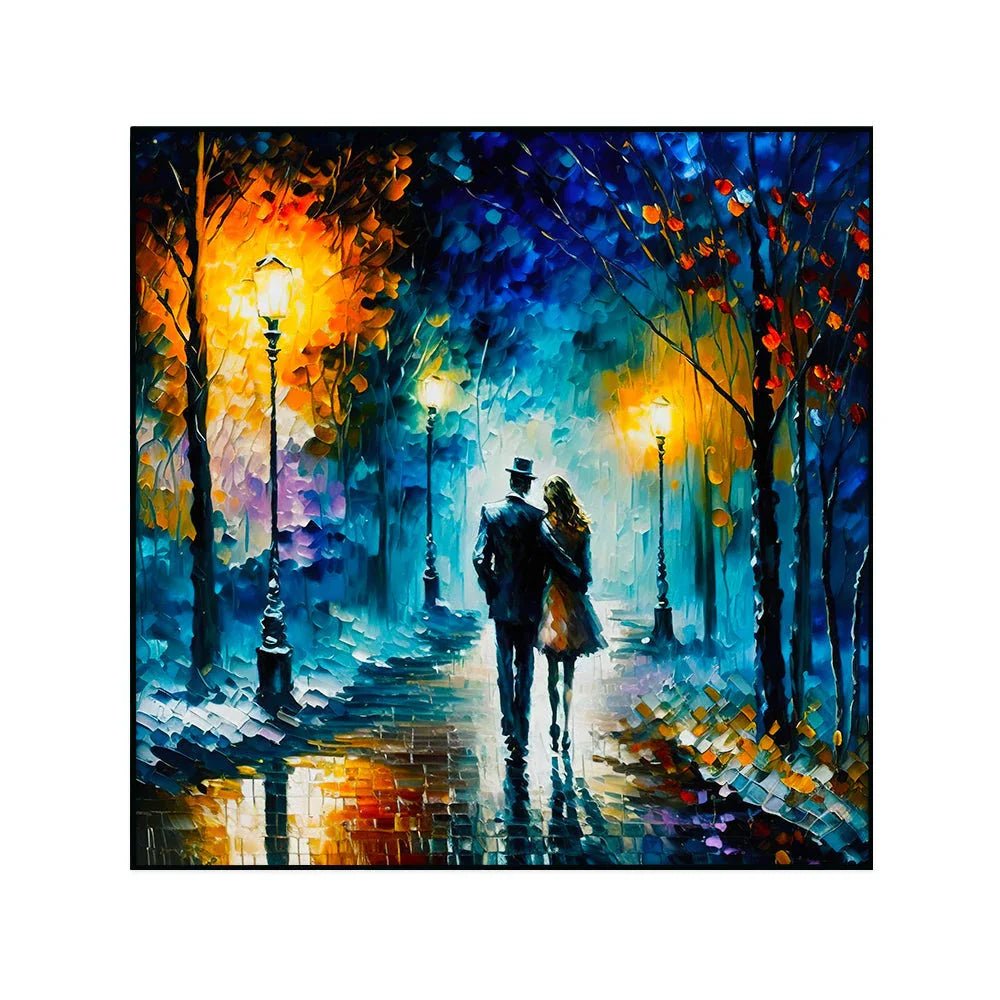 Abstract Texture Rainbow Trees with Walking Couple Love Canvas Wall Paintings & Arts - All India Decor
