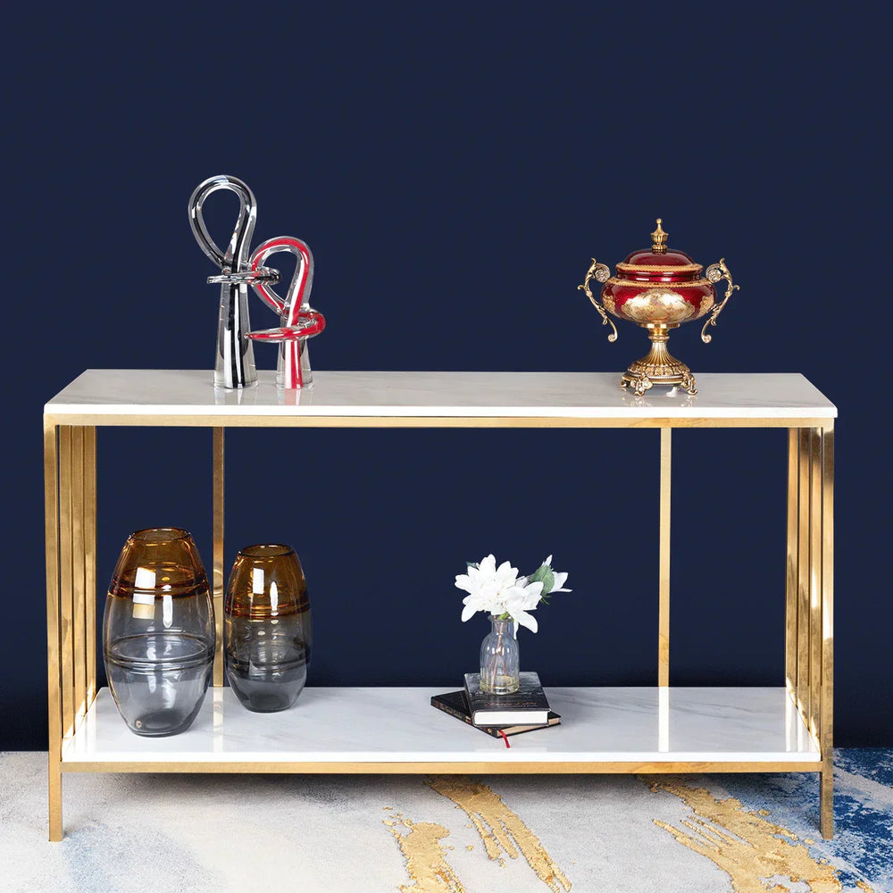 2- Tier Stainless Steel Console Metal Table - All India Decor
