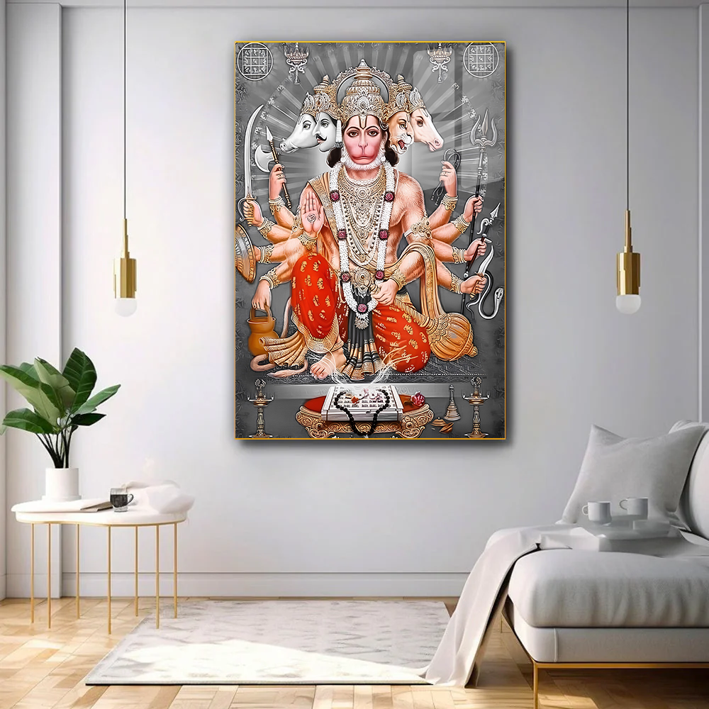 Vibrant Blessing Panchmukhi Hanuman Ji Acrylic Wall Paintings and Art