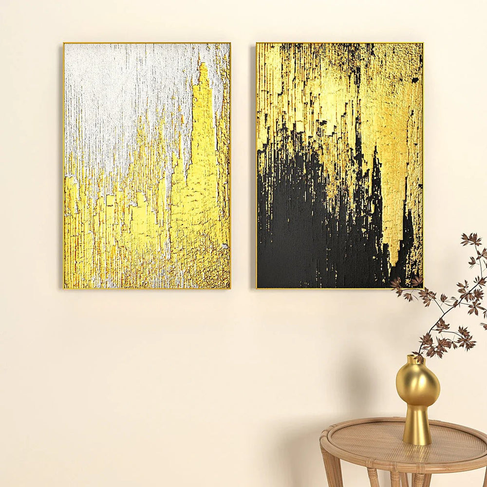 Flowing Golden Thoughts Black & White Frames Set Of 2 - All India Decor