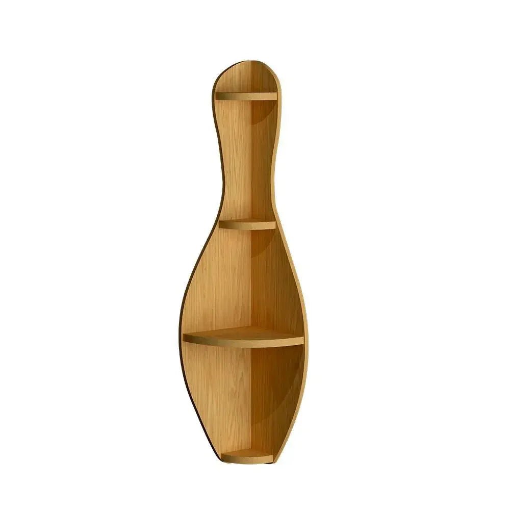 Bowling Shape Wood Corner Wall Shelf / Book Shelf,Oak Finish - All India Decor