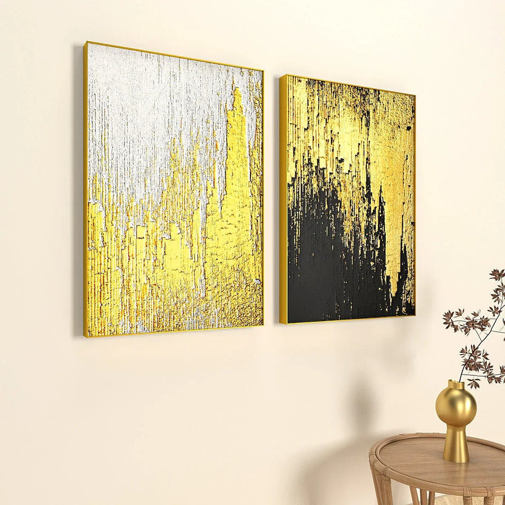 Flowing Golden Thoughts Black & White Frames Set Of 2 - All India Decor