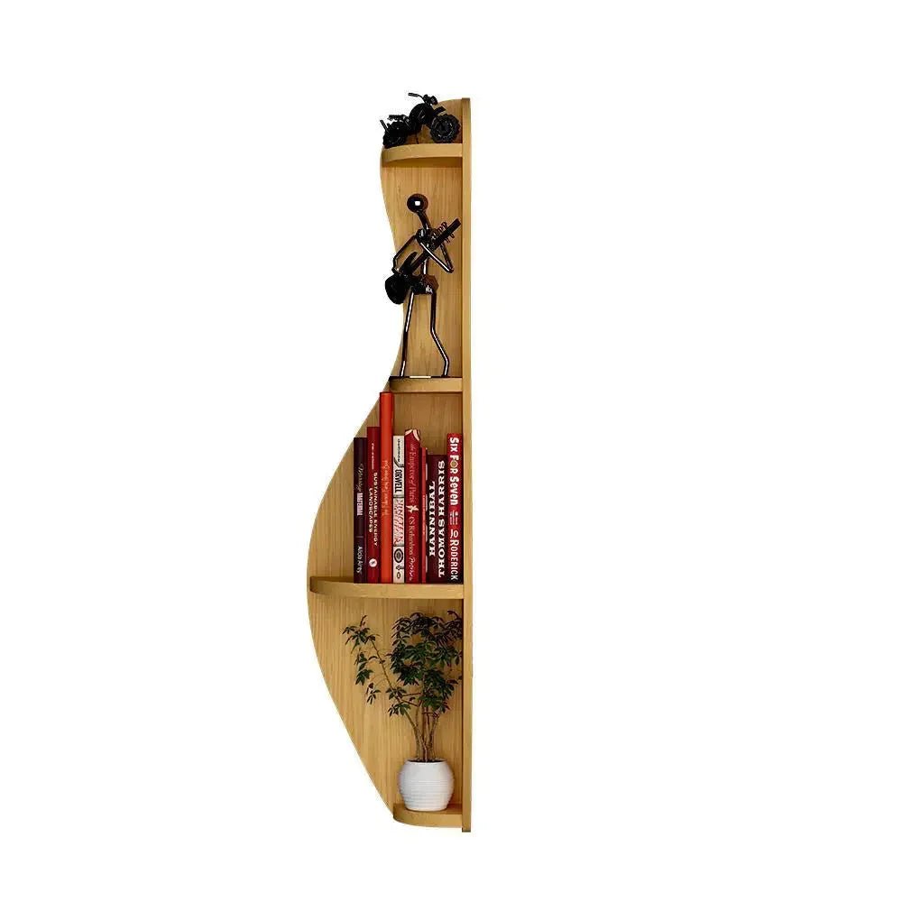 Bowling Shape Wood Corner Wall Shelf / Book Shelf,Oak Finish - All India Decor