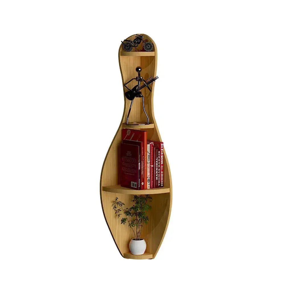 Bowling Shape Wood Corner Wall Shelf / Book Shelf,Oak Finish - All India Decor