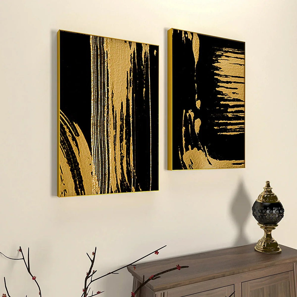 The Abstract Gold & Black Brushed Frames Set Of 2 - All India Decor