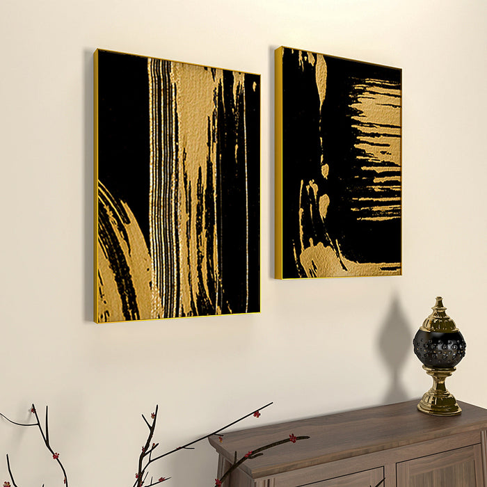 The Abstract Gold & Black Brushed Frames Set Of 2