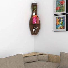 Bowling Shape Wood Corner Wall Shelf / Book Shelf,Walnut Finish - All India Decor