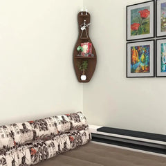 Bowling Shape Wood Corner Wall Shelf / Book Shelf,Walnut Finish - All India Decor