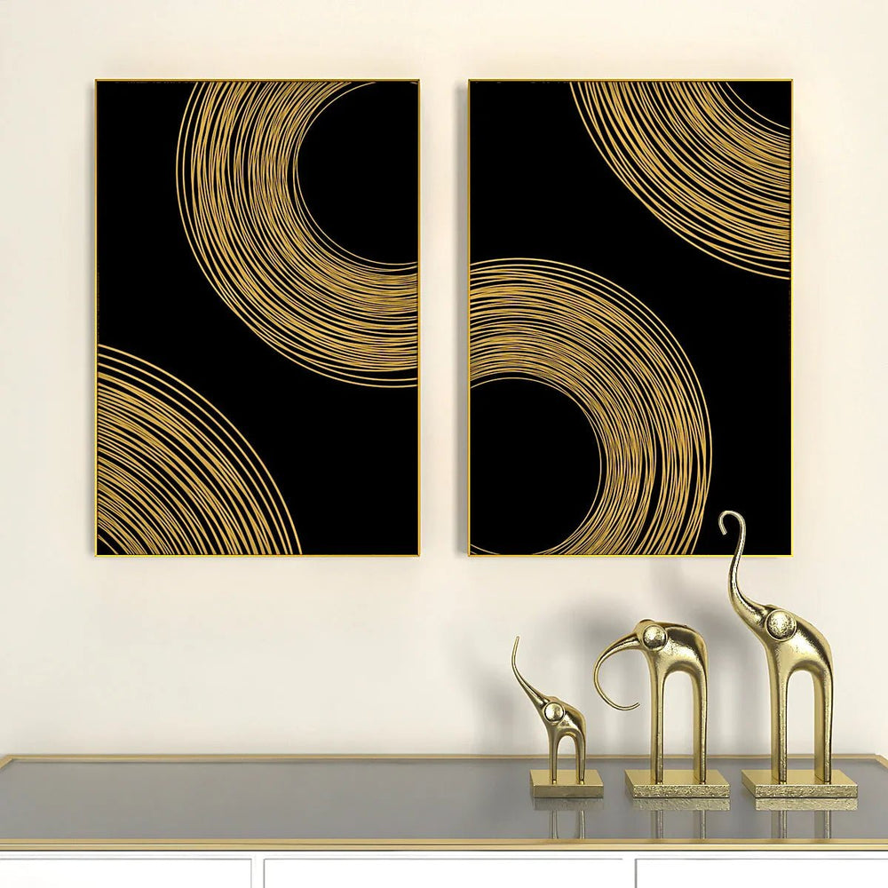 Golden Flowy Path Frames Set Of 2 - All India Decor