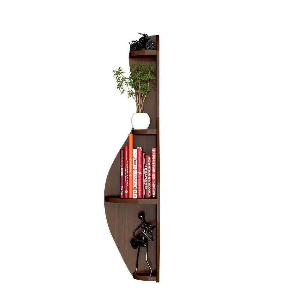 Bowling Shape Wood Corner Wall Shelf / Book Shelf,Walnut Finish - All India Decor
