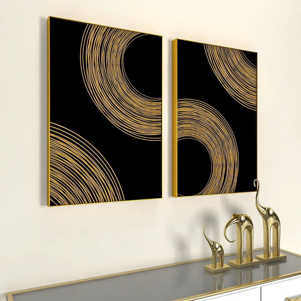 Golden Flowy Path Frames Set Of 2 - All India Decor