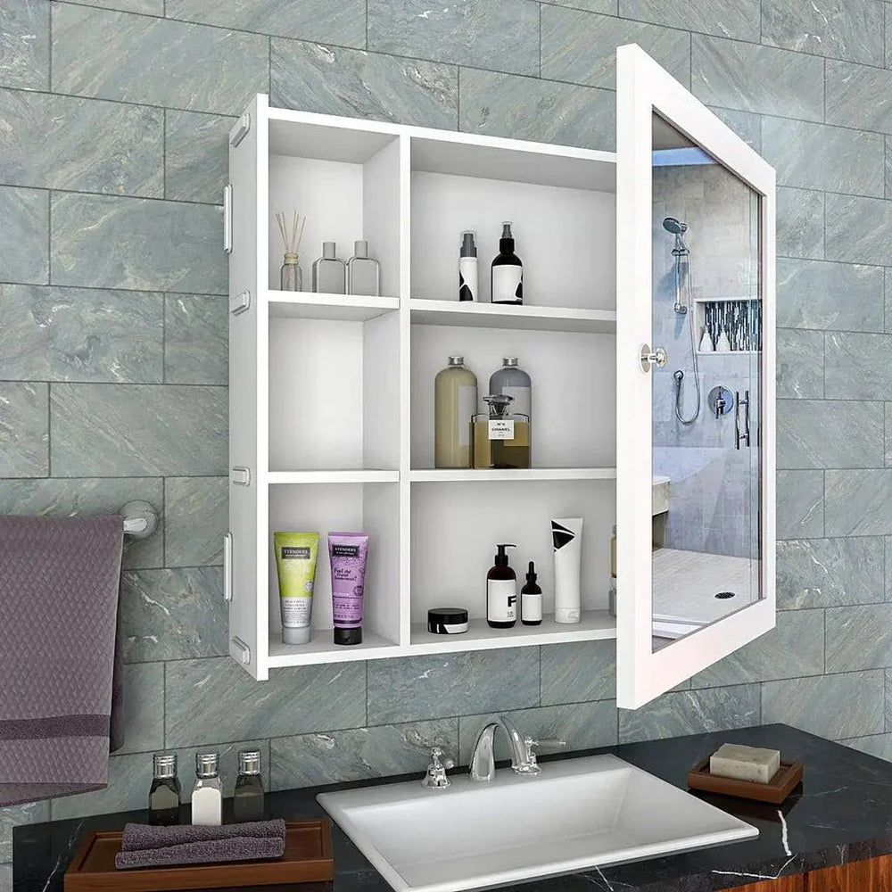 Aesthetic Wooden Bathroom Cabinet with 5 Spacious Shelves - Solid White - All India Decor
