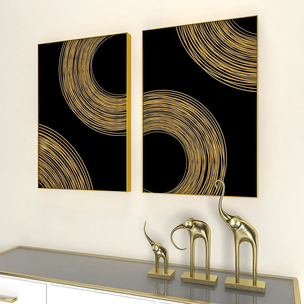 Golden Flowy Path Frames Set Of 2 - All India Decor