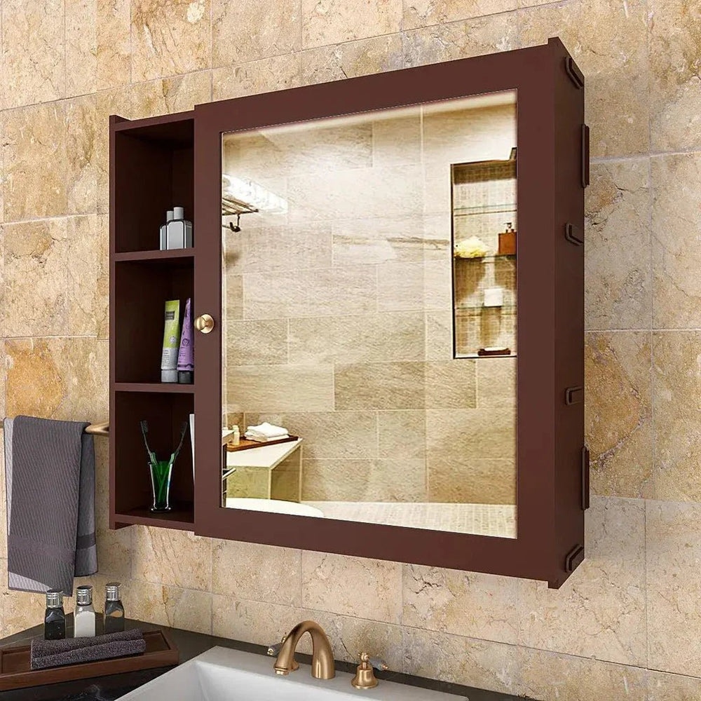 Aesthetic Wooden Bathroom Cabinet with 5 Spacious Shelves - Solid Brown - All India Decor