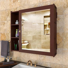Aesthetic Wooden Bathroom Cabinet with 5 Spacious Shelves - Solid Brown - All India Decor