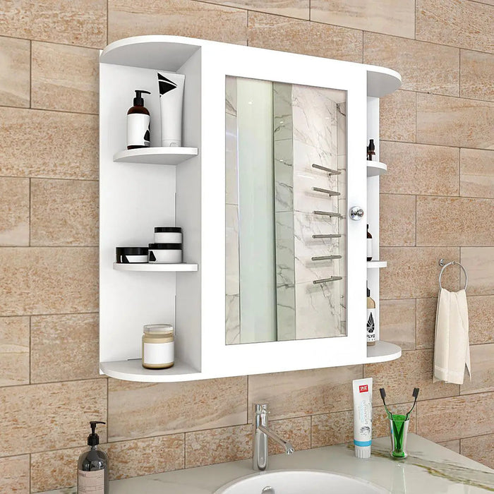 Premium Wooden Bathroom Cabinet with 10 Spacious Shelves- White