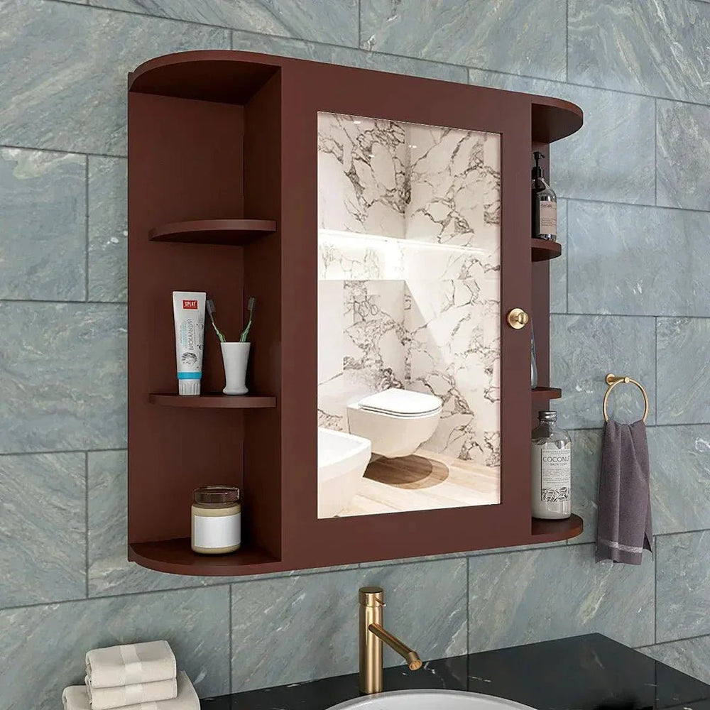 Premium Wooden Bathroom Cabinet with 10 Spacious Shelves - Solid Brown - All India Decor