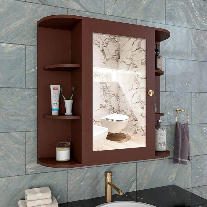 Premium Wooden Bathroom Cabinet with 10 Spacious Shelves- Solid Brown