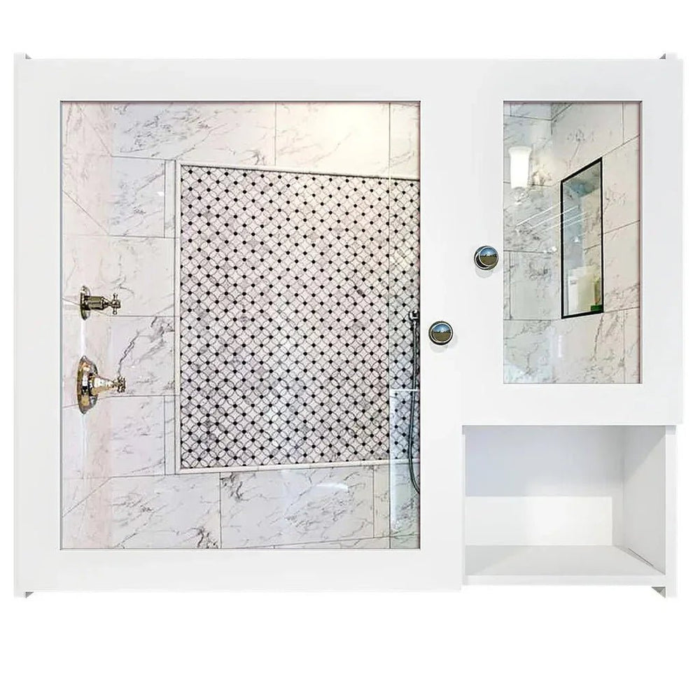 Sturdy Wooden Bathroom Storage Cabinet with Mirrors & 5 Spacious Shelves - White - All India Decor