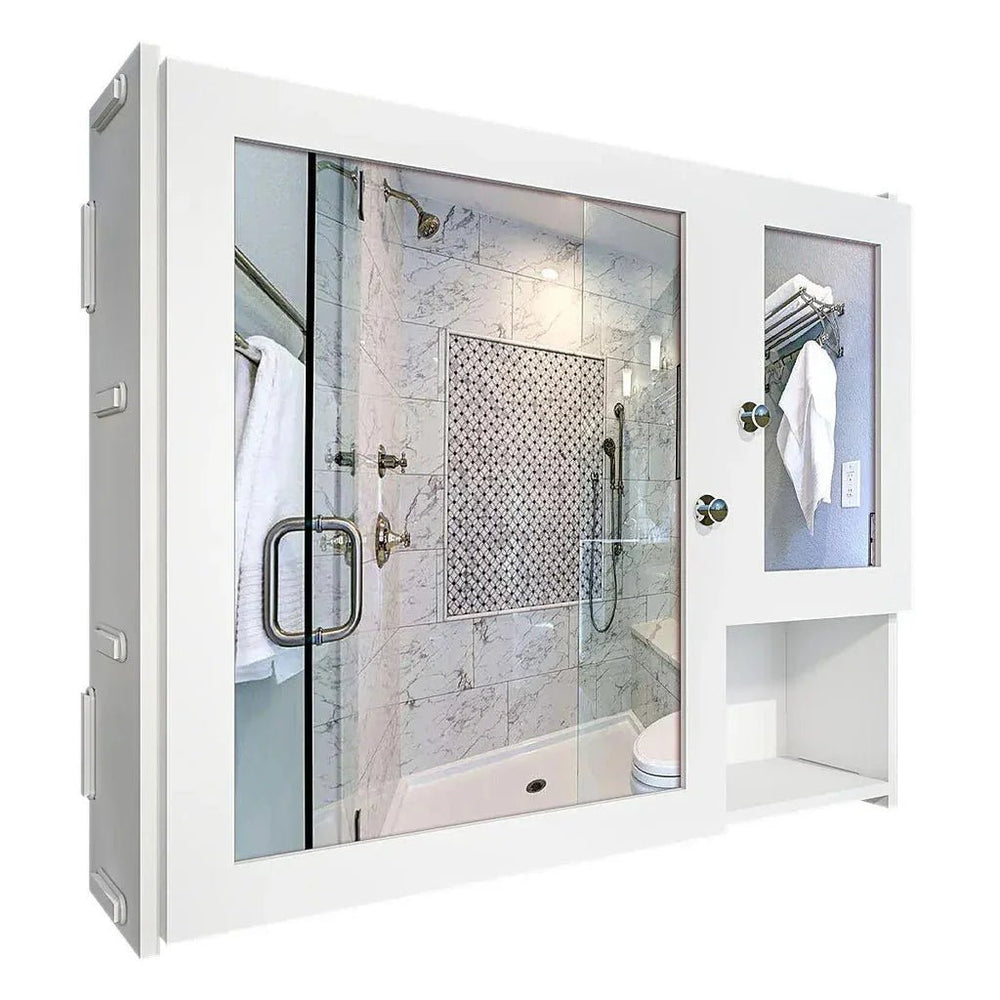 Sturdy Wooden Bathroom Storage Cabinet with Mirrors & 5 Spacious Shelves - White - All India Decor