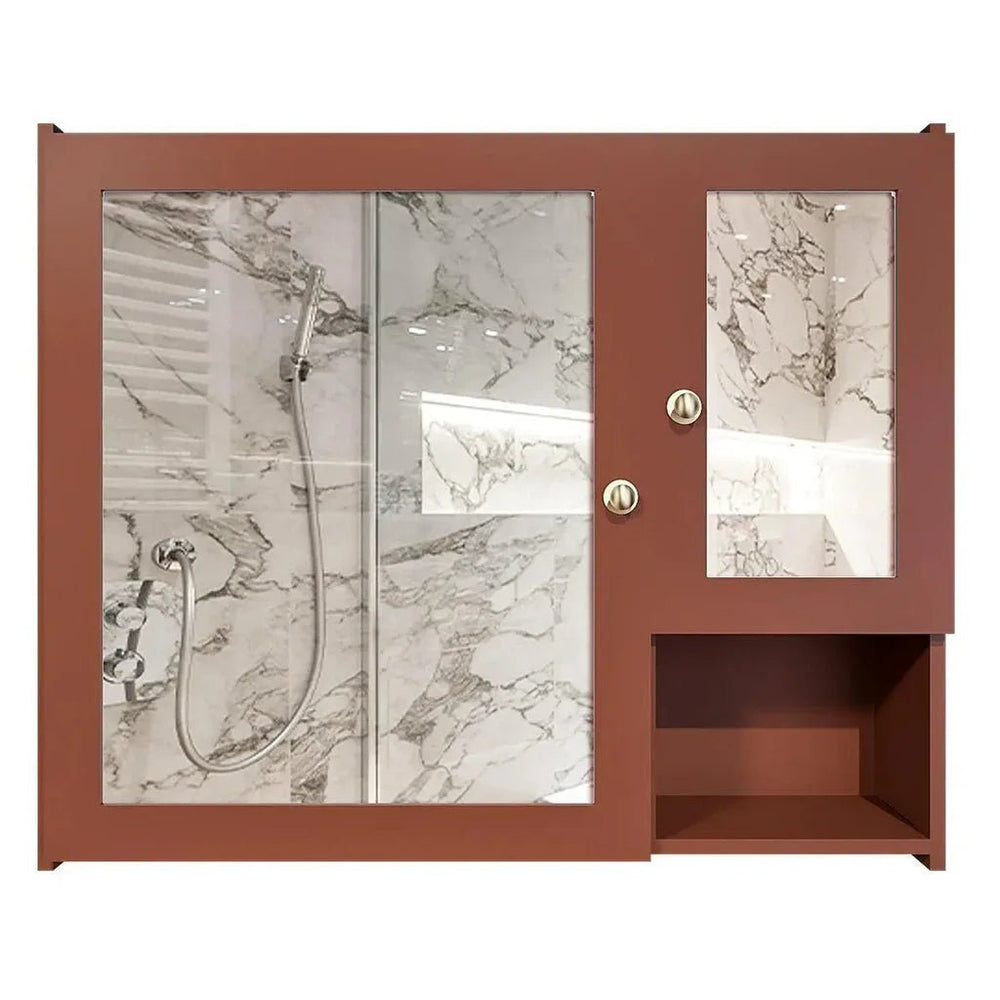 Sturdy Wooden Bathroom Storage Cabinet with Mirrors & 5 Spacious Shelves - Solid Brown - All India Decor