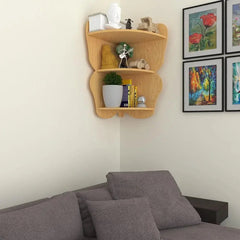 Butterfly Shape Wood Corner Wall Shelf / Book Shelf,Oak Finish - All India Decor