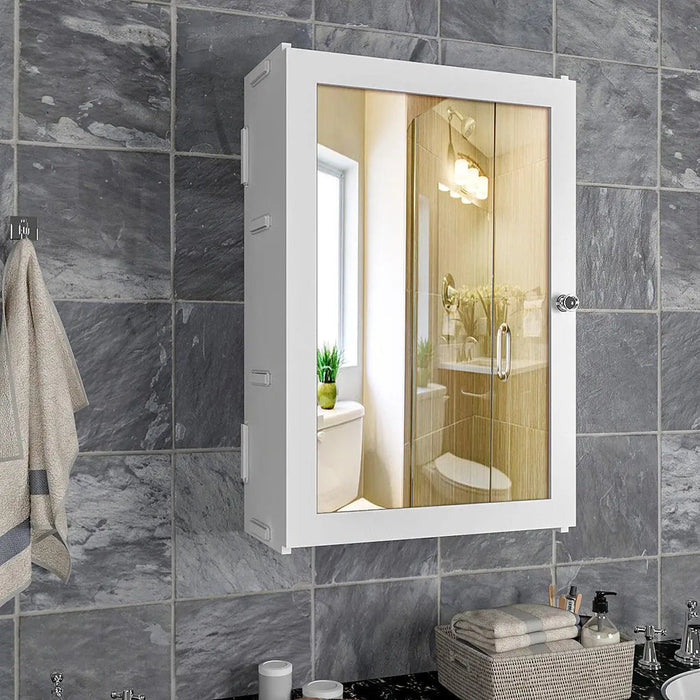 Structured Wooden Bathroom Cabinet with 7 Spacious Shelves- Solid White