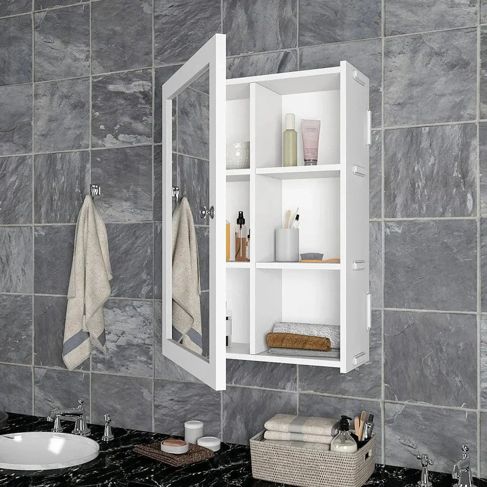 Structured Wooden Bathroom Cabinet with 7 Spacious Shelves - Solid White - All India Decor
