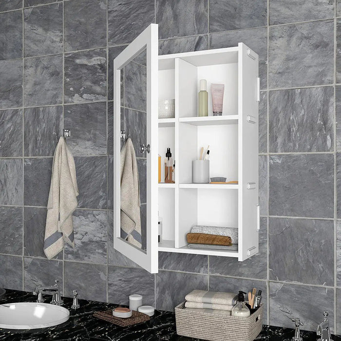 Structured Wooden Bathroom Cabinet with 7 Spacious Shelves- Solid White