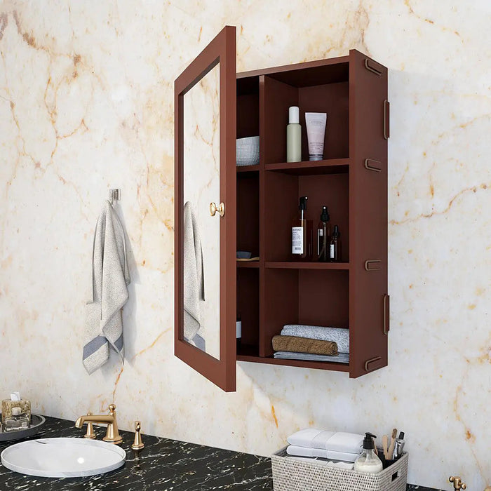 Structured Wooden Bathroom Cabinet with 7 Spacious Shelves- Solid Brown