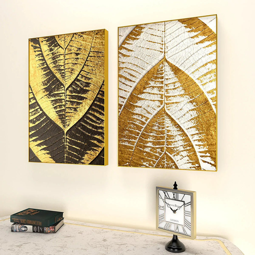 Intricacy Of Leaf Gold & White Art Frames Set Of 2 - All India Decor