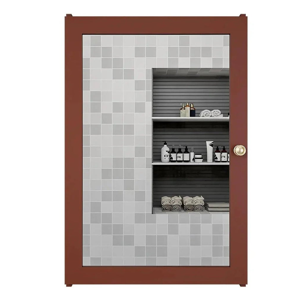 Structured Wooden Bathroom Cabinet with 7 Spacious Shelves - Solid Brown - All India Decor