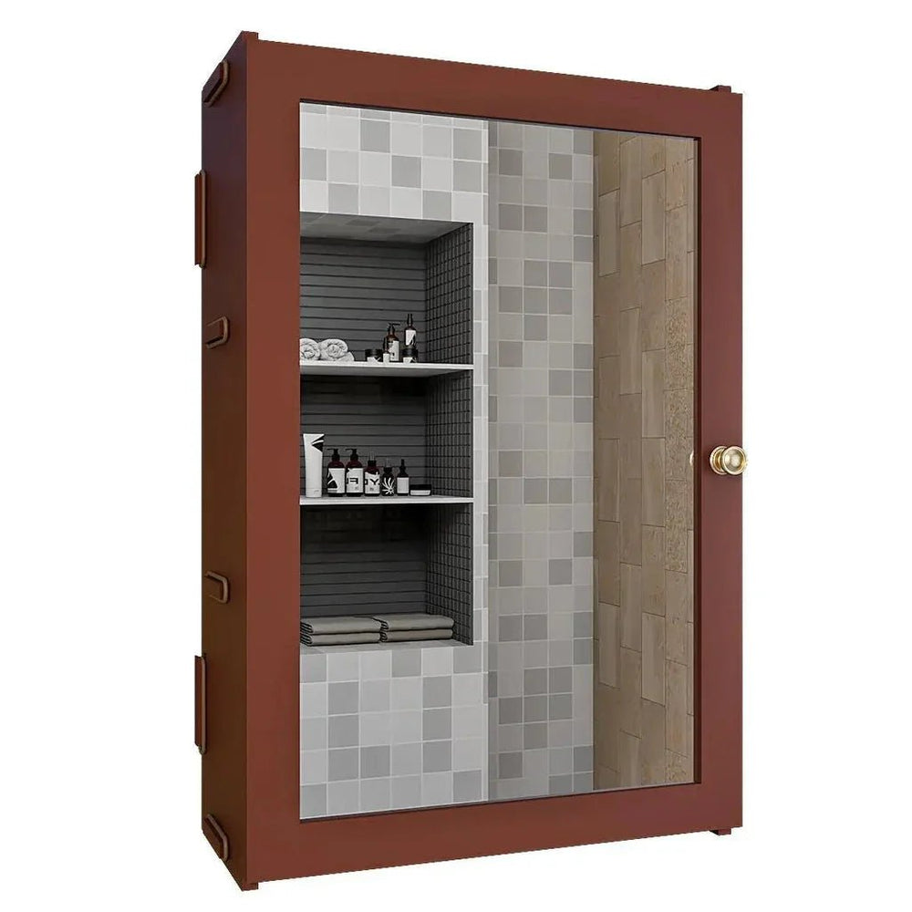 Structured Wooden Bathroom Cabinet with 7 Spacious Shelves - Solid Brown - All India Decor