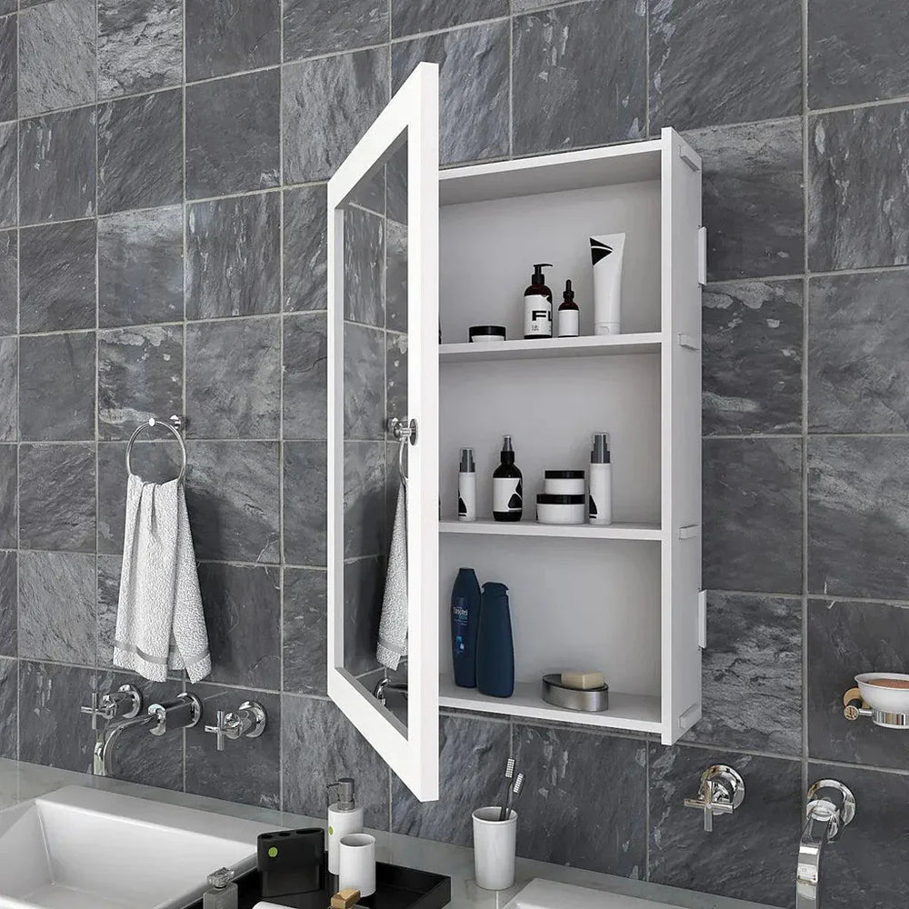 Structured Wooden Bathroom Cabinet with 3 Spacious Shelves - Solid White - All India Decor