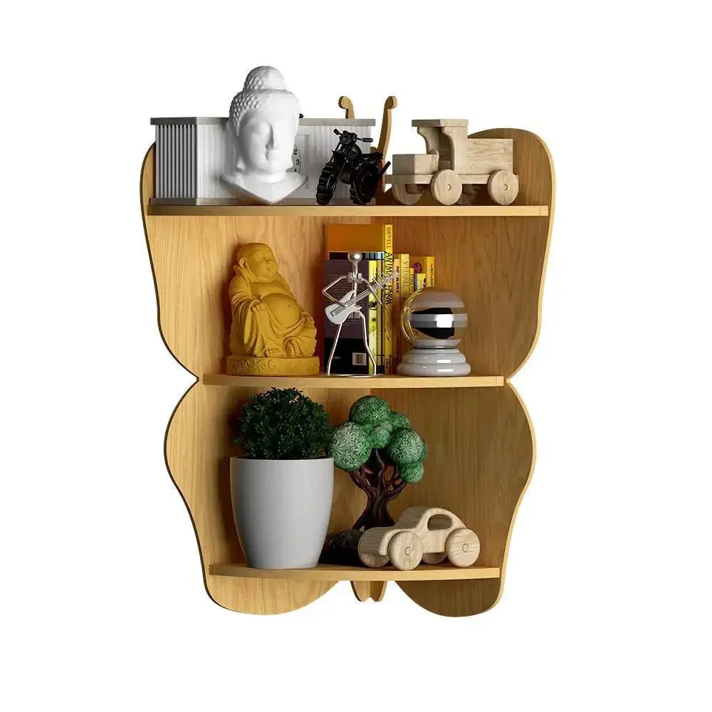 Butterfly Shape Wood Corner Wall Shelf / Book Shelf,Oak Finish - All India Decor