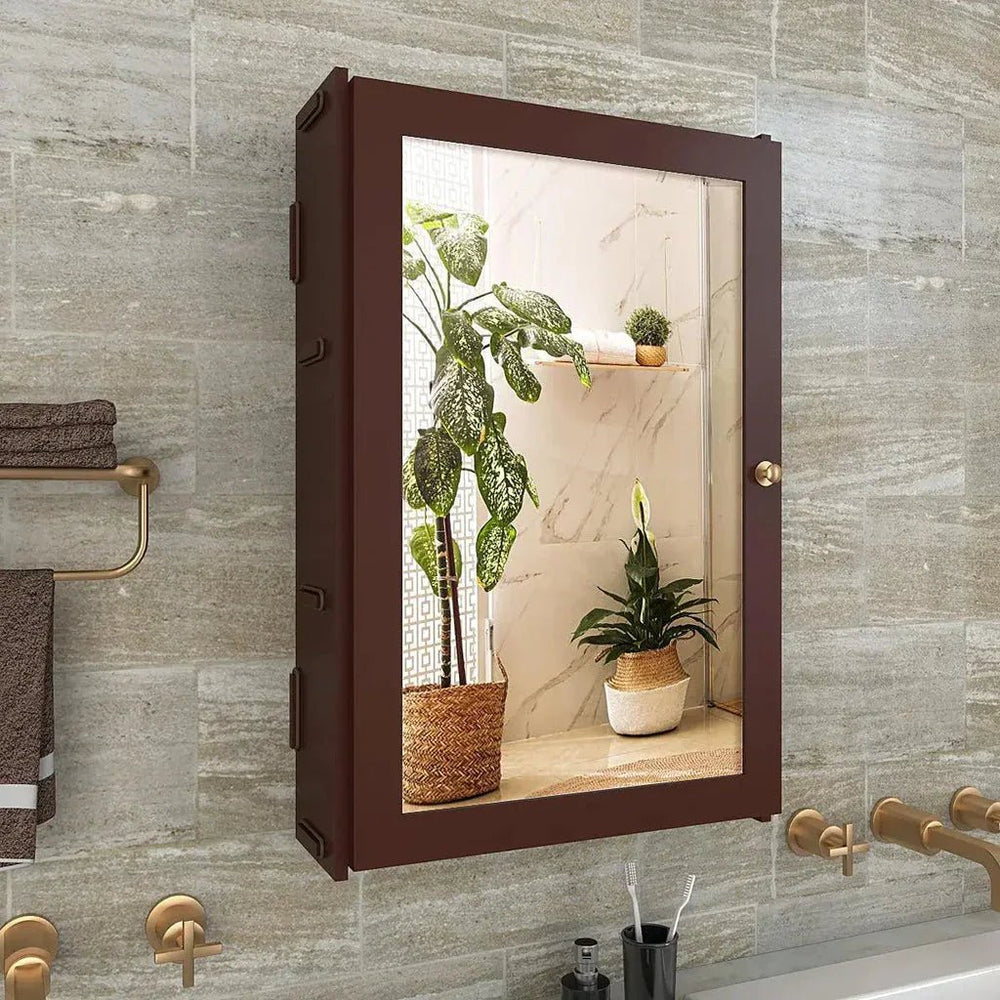 Structured Wooden Bathroom Cabinet with 3 Spacious Shelves - Solid Brown - All India Decor