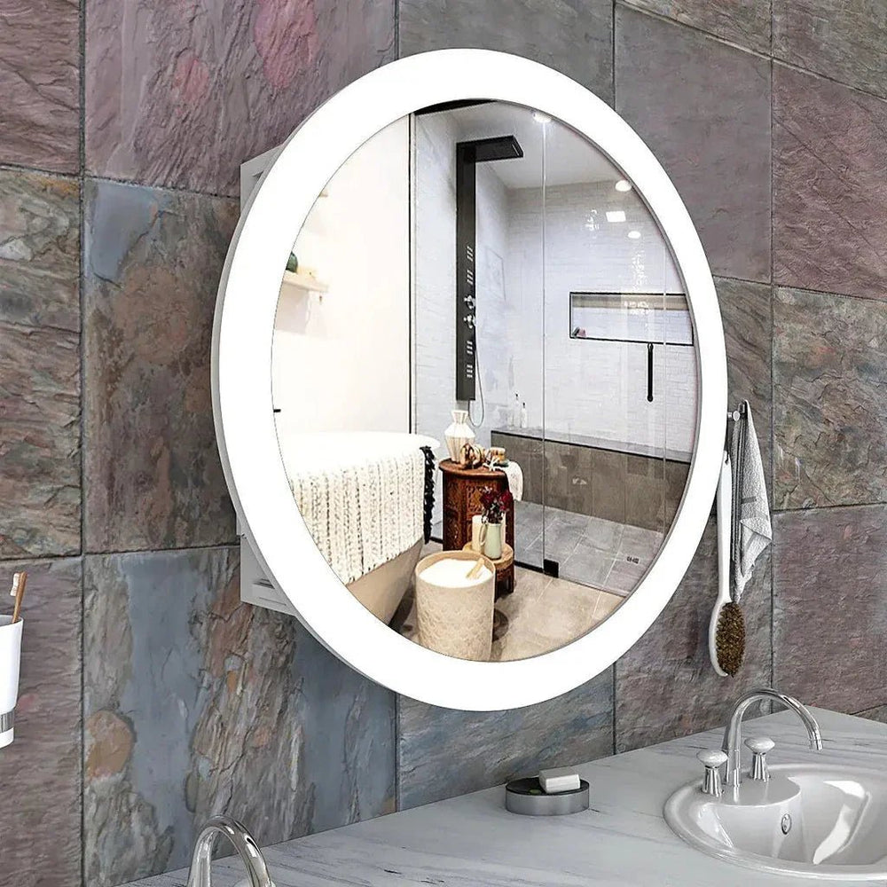 Modish Circular Wooden Bathroom Cabinet with 2 Spacious Shelves - White - All India Decor