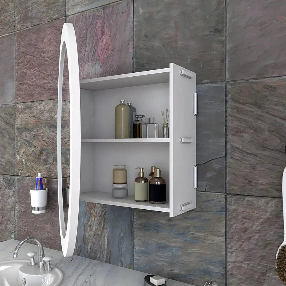 Modish Circular Wooden Bathroom Cabinet with 2 Spacious Shelves - White - All India Decor